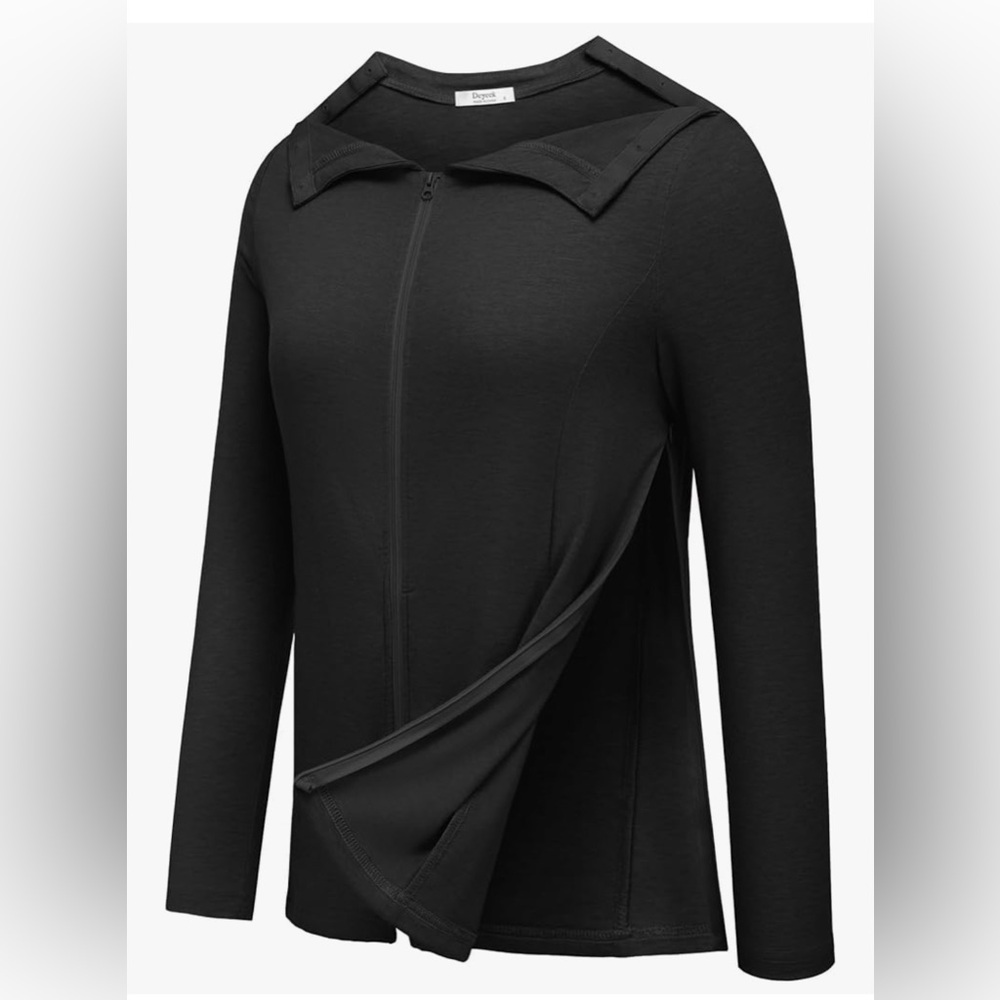 NWOT Deyeek Women’s Black Long Sleeve Zip Up Post Op Shirt w/ Drain Pockets M - Picture 2 of 12